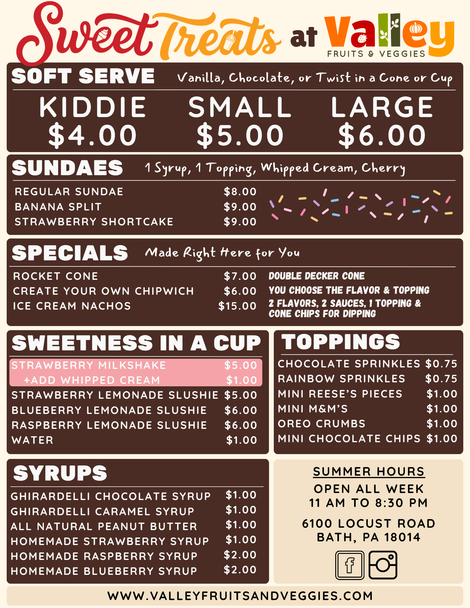 VFV Ice Cream Menu